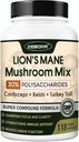 Lions Mane 补编 Capsules - 蘑菇 配有 Lions Mane, Cordyceps, Reishi, Turkish Tail, Shiitake - Lions Mane 补编 记忆、焦点和免疫支持 - 118 Vegan 蘑菇 Capsules