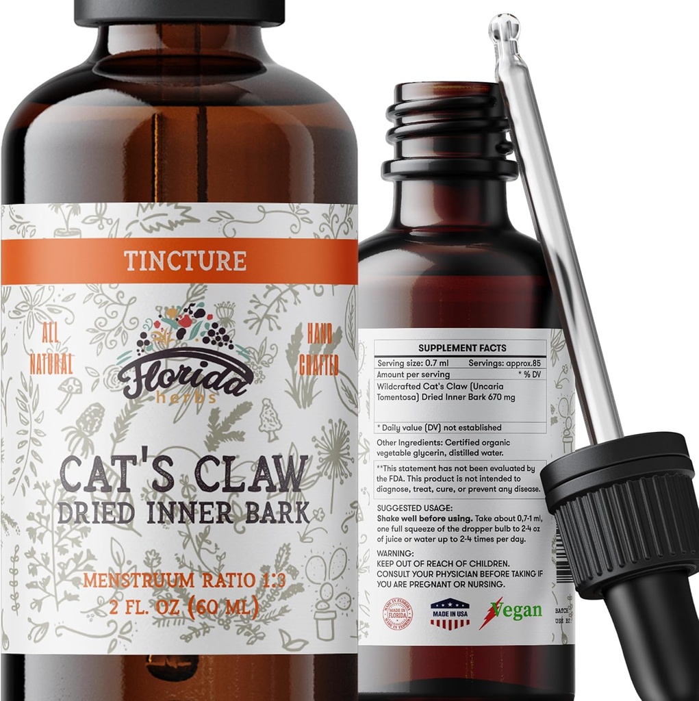 Cats Claw Tincture, Cat's Claw 提取无酒精草药补充液滴,液态自然消化健康,联合健康,Vegan - 美国制造 - 2 Fl Oz