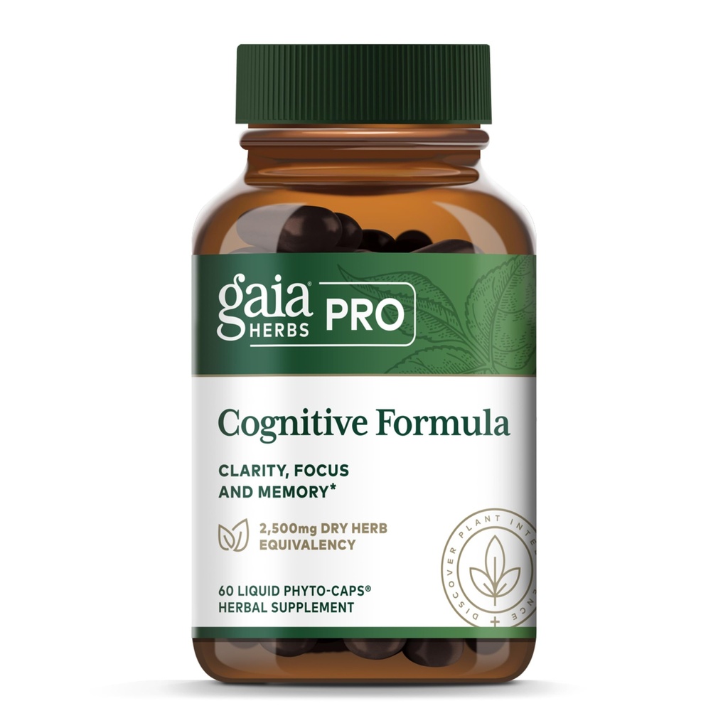 GAIA HERBS PRO认知公式 -- -- 脑健康和血液流动支助补编* -- -- 流通支助补编*,配有Fo-TI Root, Ginkgo Leaf, & Gotu Kola Leaf -- -- 60 液态植物帽(30种服务)