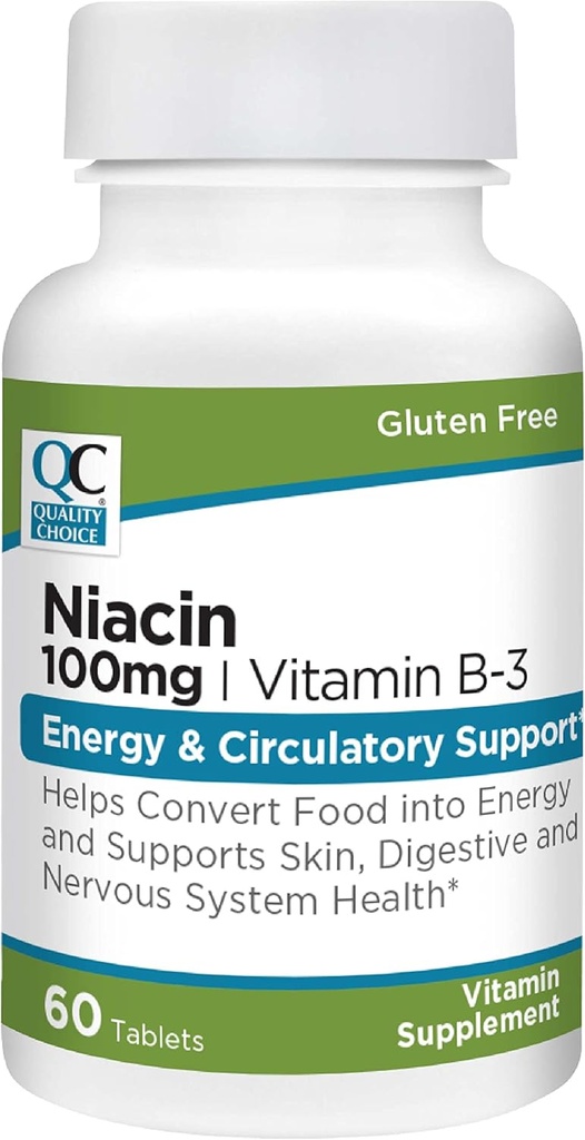 质量选择 Niacin(维生素B3) 能量和循环支持 100 mg 补充剂, 60 个瓶子