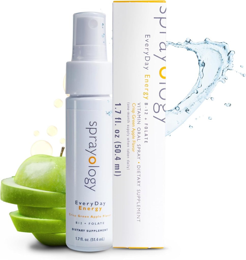 每日喷洒能量 |维生素B12和Folate Supplement Spray | Vegan 口服喷洒能量,代谢和大脑支持 |全自然,无糖和无乳糖 |30天供应 (1.7 fl oz)