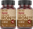 DEVA 营养 Vegan Chelated Iron 29 mg 强化B-12 - 高概率,容易吞 - 90片,2-Pack