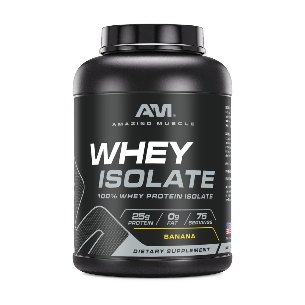 Amazing Muscle Whey Protein Isolate Powder | 25 Grams Protein Per Serving | 100% Whey Isolate | Zero Fat | Made in USA (5 LB, Banana)