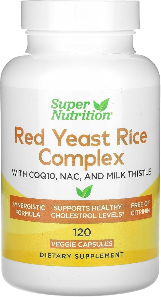 超级营养红酵母稻综合体与有机红酵母稻,N-乙酰Cysteine,Coenzyme Q10,和牛奶硝酸盐提取物,120 Veggie Capsules