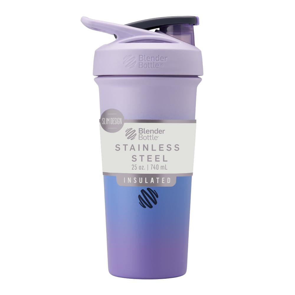 BlenderBottle Sport Sleek 绝缘无色钢摇摆瓶与Wire Whisk, 25-Ounce, Lavender Ombre – 蛋白质摇摆和水分, 用于运动和健身的 Enthusiast, 易混合, Slim Easy to hold, 保持饮用冷,可锁定的Lid