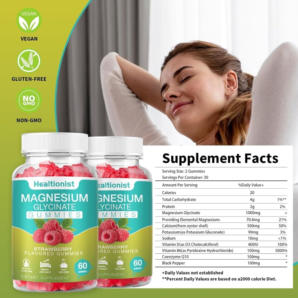 1 Pack Glycincium Gummys for Adults & Kids, Best Magnesium Supplement Gummy for Sleep, 压力和肌肉救济 & Nerve Health, 60 Counts calm Gummys (英语: