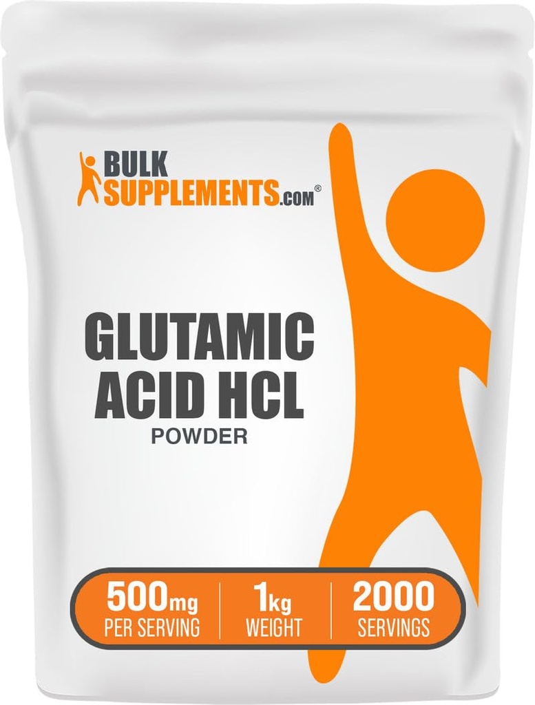 Bulk Assupports.com L-Glutamic Acid HCl 粉剂 - 氨基酸补充剂 Glutamatine 补充剂 - 用于Gut Health, Glulten Free, 每服500毫克, 1kg(2.2磅)(包1)