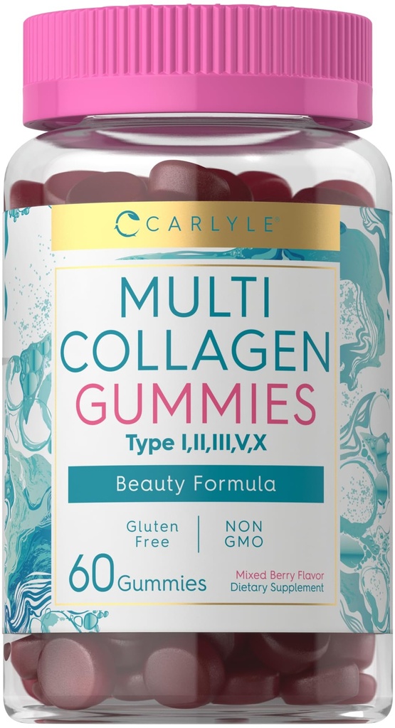 Carlyle Collagen Gummys QQ 60 Counter QQ Multi Collagen Complex 美容配方 补充 QQ 混合贝里 Flavor Non-GMO, Gluten Free