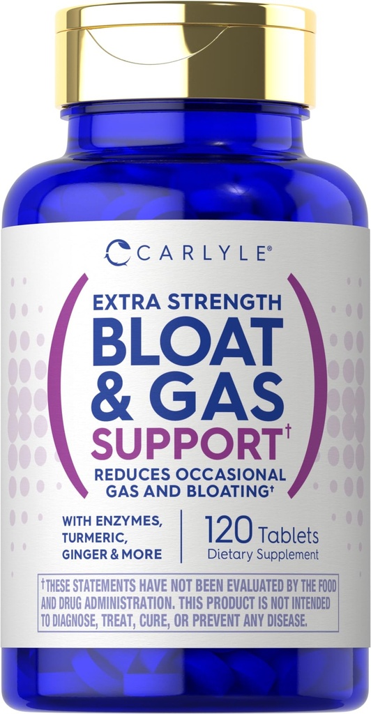 Carlyle Bloat & Gas 支持男与女 + 120 片 + 额外强药 + 配有酶,图解,姜和更多 → 非GMO & 蔬菜配方