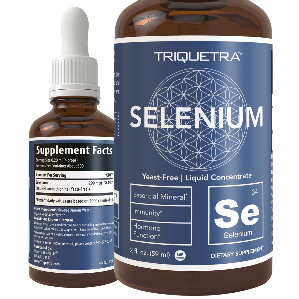 硒 - 200 mcg, Selenomethionine Form, 300 services - Vegan, Glass Bottle, Yeast Free - 亚语言液体集中 - 抗氧化剂,支持豁免,甲状腺健康(2 oz.