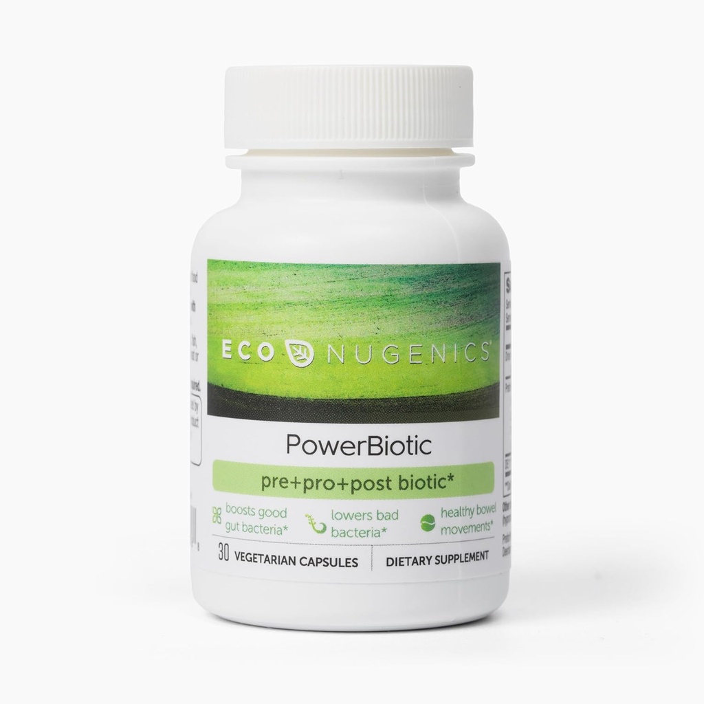 Eco Nugenics PowerBiotic: 预生, Probiotic & Postbiotic for Men and Women – 30 Capsules (1 Daily) – 支持消化性健康, Gut cleanse, 便秘救济, 免疫功能