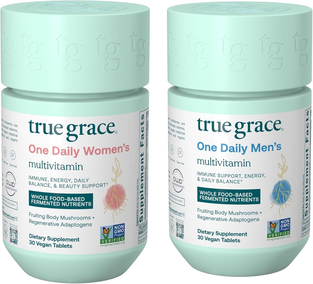 True Grace One Daily Men's multivitamin (30 Vegan 平板电脑) + One Daily Women ' s Multivitamin (30 Vegan 平板电脑) - 非GMO & Gluten Free - 每人供应30天