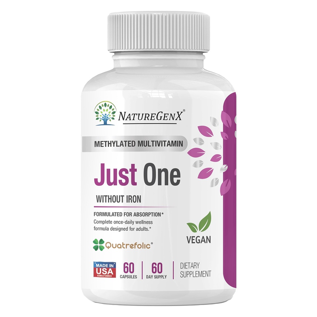 NatureGenX Just One Daily Methylated Multivitamin – Iron-Free with Methyl B12 & Methylfolate – Methylation Support for Men & Women – Vegan, Gluten-Free, Non-GMO – 60 Capsules (2-Month Supply)