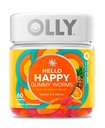 OLLY Hello Happy Gummy Worms, Mood平衡支持,维生素D, 沙坪, 成人厨师补充, 热带Zing - 60 Counter