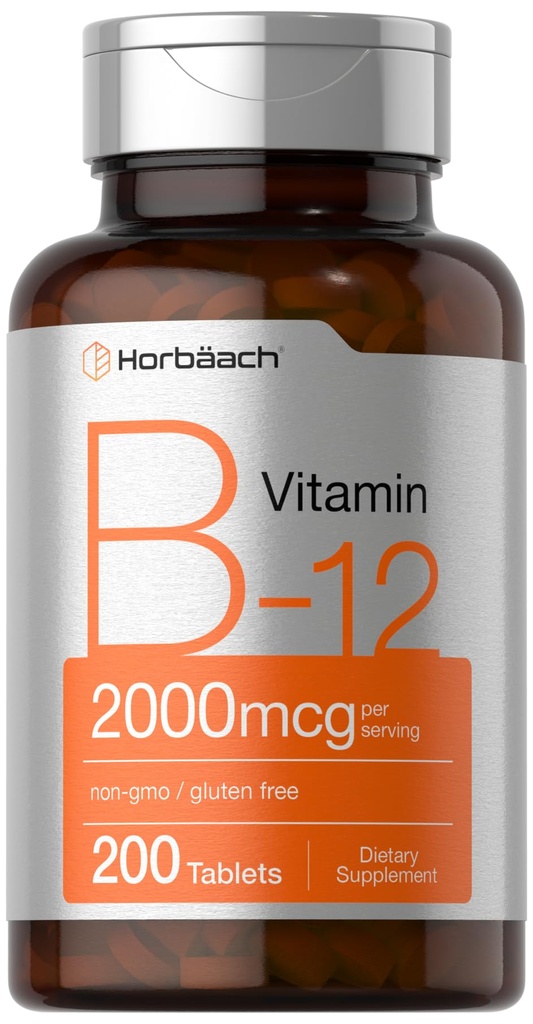 Horbäach B12 维生素 2000 mcg → 200 片 → 蔬菜补充 → 非GMO & Gluten Free