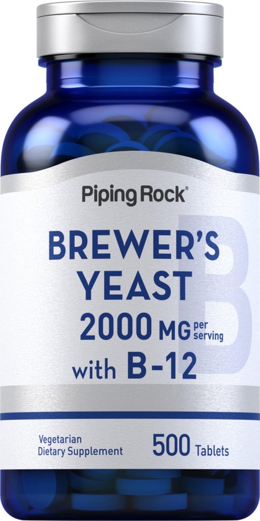 Piping Rock Brewer's Yeast Tablets 2000mg | 500 Pills | 与 B12 | 蔬菜,Non-GMO 补充