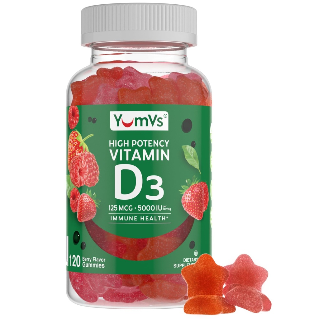 维生素D3 Gummys 5000 IU 125mcg D3 Gummys - 支持免疫支持,强骨健康 - 非GMO,无葡萄糖,无乳制品,维生素D Gummy(120计)
