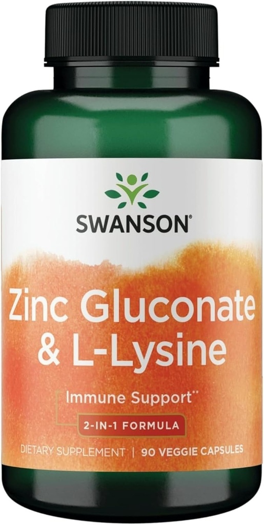 Swanson Zinc Gluconate ' &' L-Lysine - 2-in-1 公式 90 Veg Caps
