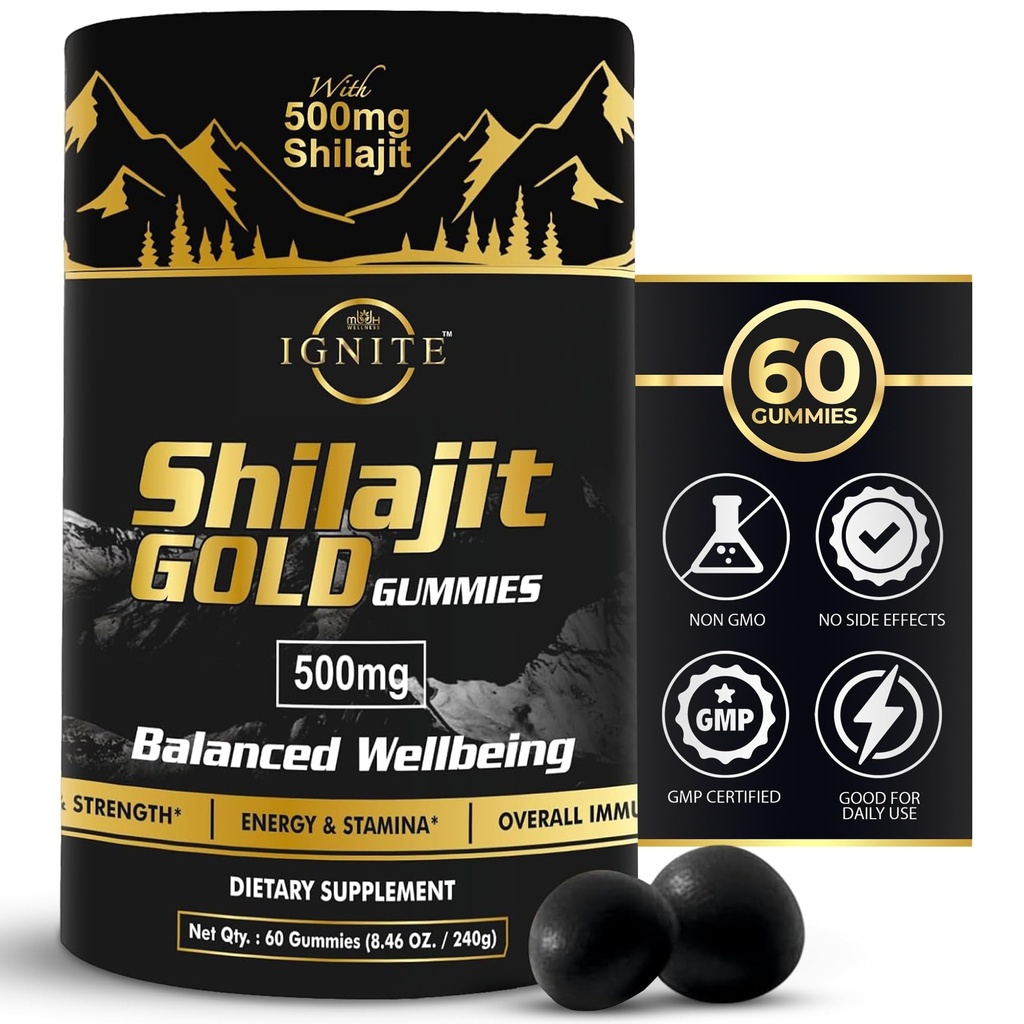 纯喜马拉雅Shilajit Gummys – 75%+ Fulvic酸,高概率金品级 – 混合能源,生命力和免疫支持,旅行 - 友好,Tamarind Flamvor – 60 Gummys