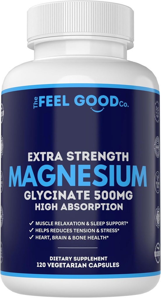 甘油镁500mg纯夜睡眠,120 Capsules,高吸附 - 非GMO,Gluten Free,Vegan,有机 - 睡眠补充,心脏健康神经,骨骼,肌肉 - 大规模4个月供应
