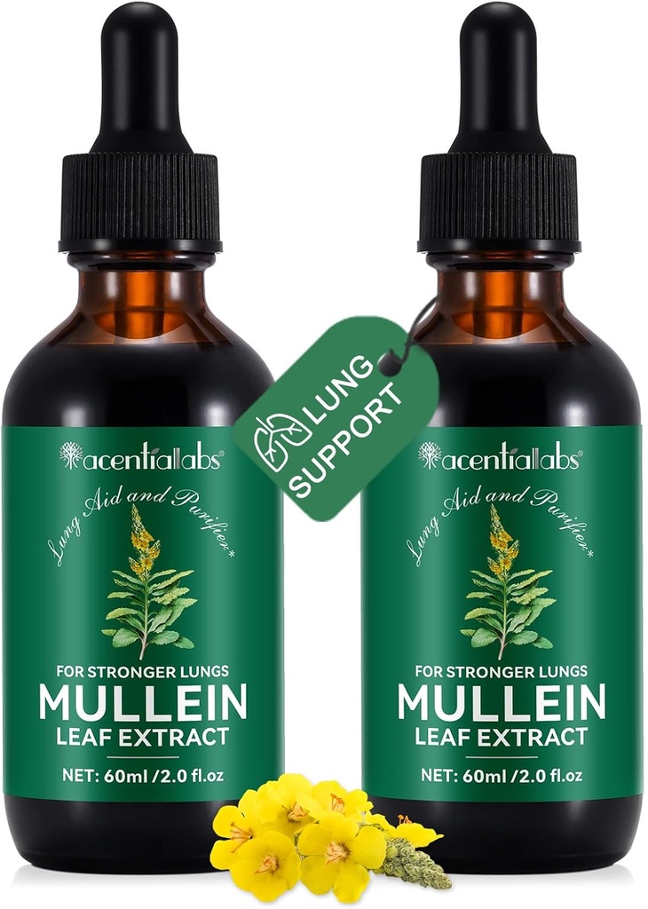 2 Pcs 肺部健康有机液体穆莱因提取补充剂 - Vegan,无添加剂 Bronchial Clease for Health Support - 2 fl oz Mulein Drops