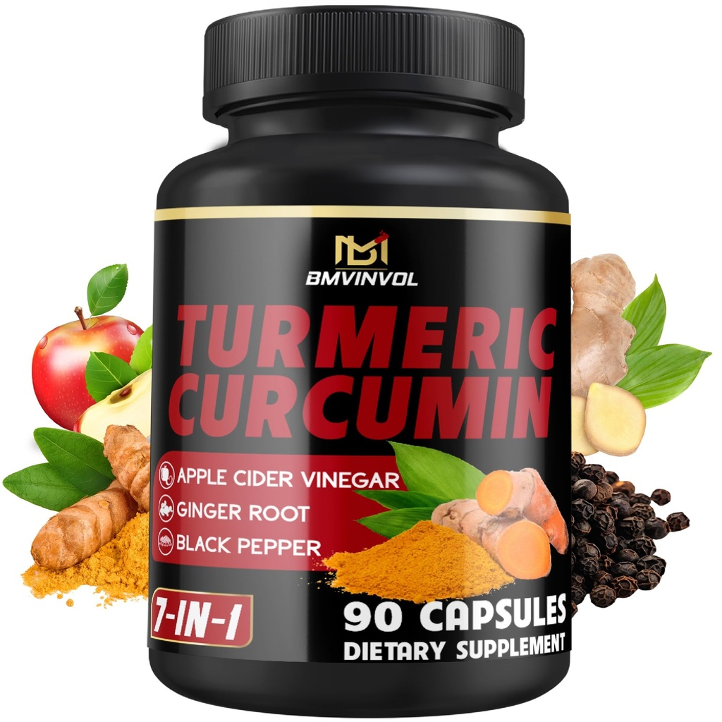 Turmeric Crucumin 补充剂 - 95% Crucuminoids 配姜,苹果苹果苹果苹果醋,黑辣椒 - 90 计 - 3个月供应量