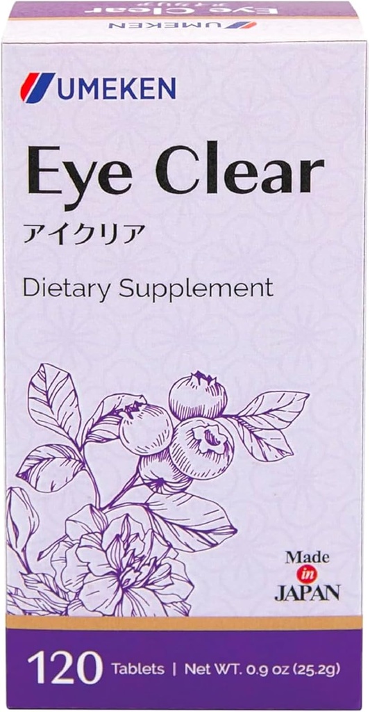 Umeken Eye Clear Editary Supplement, Blueberry Extract, Lutein, Zeaxanthin, Ginkgo, 成人的愿景补编, 眼维生素, 2个月供应, 120平板, 120包