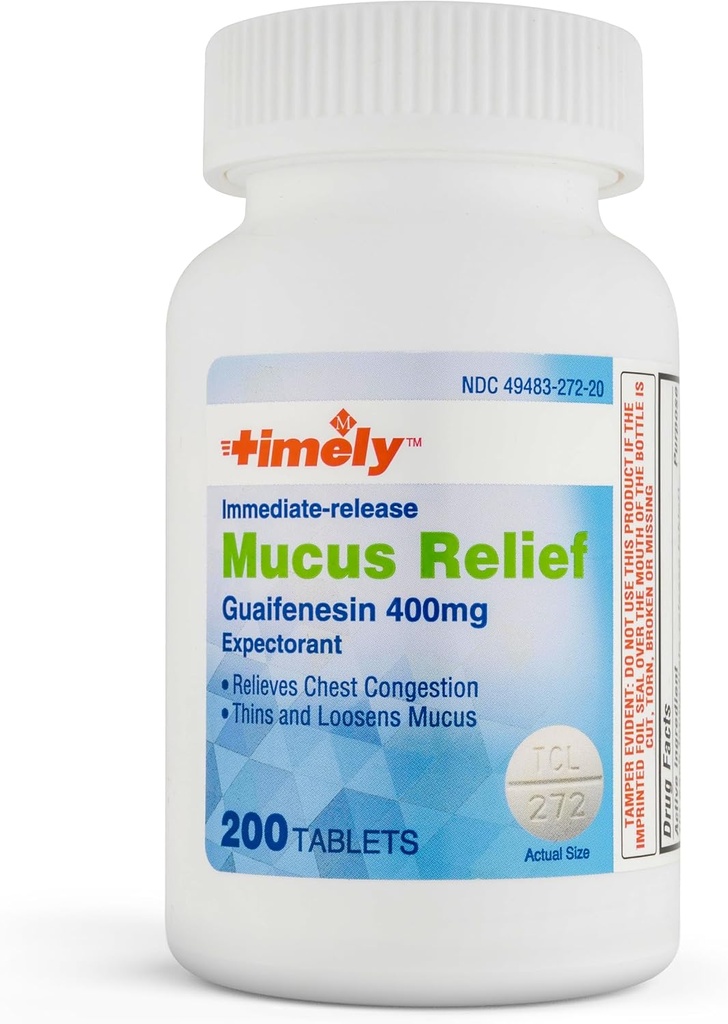 (原始内容存档于2018-09-29). Time -CAP LABS, INC. 及时的Mucus Relief Guaifenesin 400mg 200 片 - 立即释放 Mucus Phlegm Relief - 期望清除 Mucus,胸腔摄入,流感,寒冷,过敏