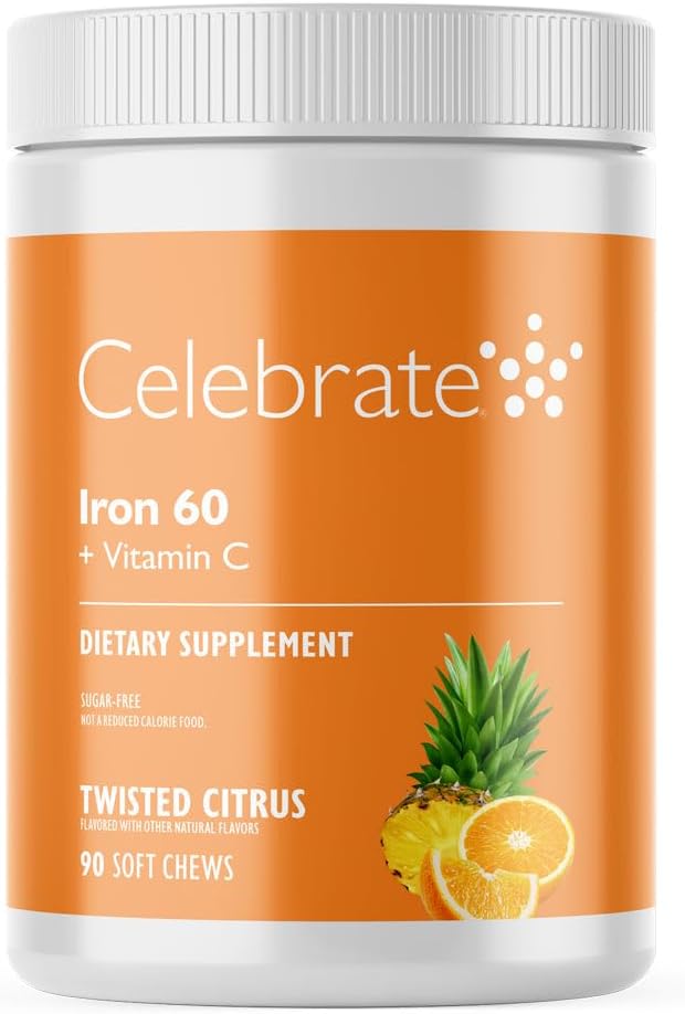 庆祝用60mg的铁和维生素C配制的维生素铁补充剂 — Citrus Chewables for Bariariatic Patients, Gastritic Bypass & Sleeve Gastrectomy Support — 30 片用于外科手术后健康维护
