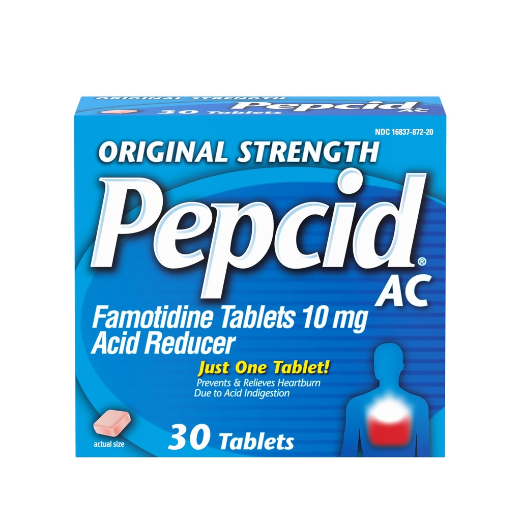 Pepcid AC 原创强心烧药片,OTC 药物 预防与释放 心烧与酸因酸消化不良,10mg Famotidine 酸还原剂,快速作用,30 cm