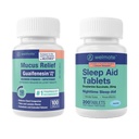 WELMATE 夜间健康包:最大强度Guaifenesin 1200mg Mucus Relief(100Ct) & 多西拉明 Succinate 25mg睡眠援助(200Ct) QQ 休息扩展救济