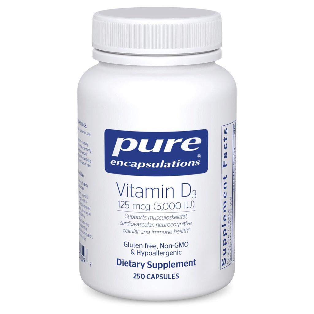 纯封装维生素D3 125 mcg(5,000 IU) - 支持骨、联合、乳腺、心脏、科隆和免疫健康的补充* - 维生素D - 250 capsules