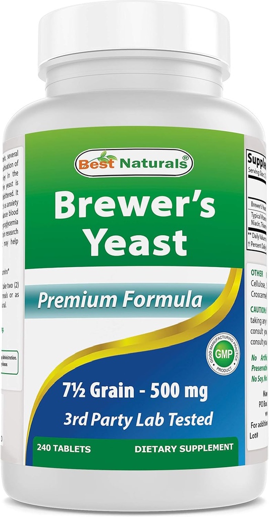 最佳自然(Best Naturals,Brewers Yeast, 7-1/2 Grains with Vitamin B1, Vitamin B2, 1000 mg 240 片(240 count (Pack of 1))).