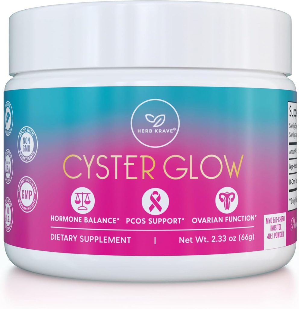 Cyster Glow Premium Myo-Inositol and D-Chiro Inositol Powder PCOS Supplement for Women -Ideal 40:1 Ratio-Hormone Balance, Fertility, Healthy Ovarian Function -Vitamin B8-30 Day Supply