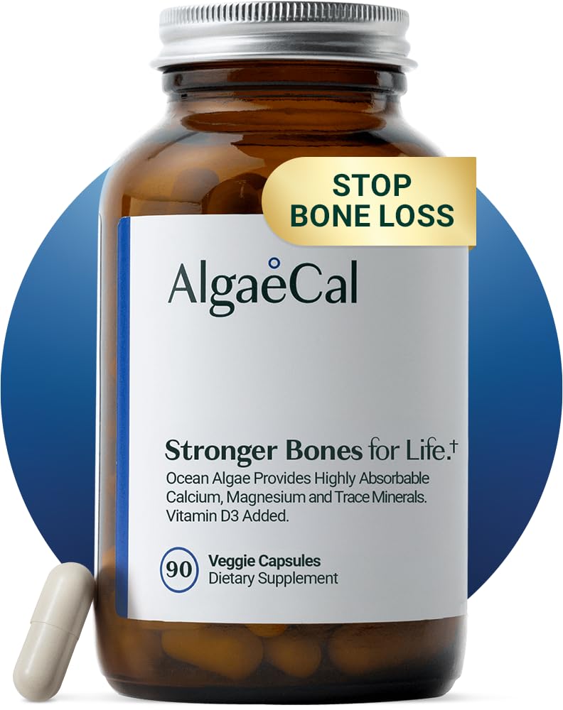 ALGAECAL-植物基钙补充剂,含维生素D3(1000 IU),用于骨强,含有13种支持骨健的矿物,雌雄有机钙(750 mg),90 Vegie Caps,美国制造