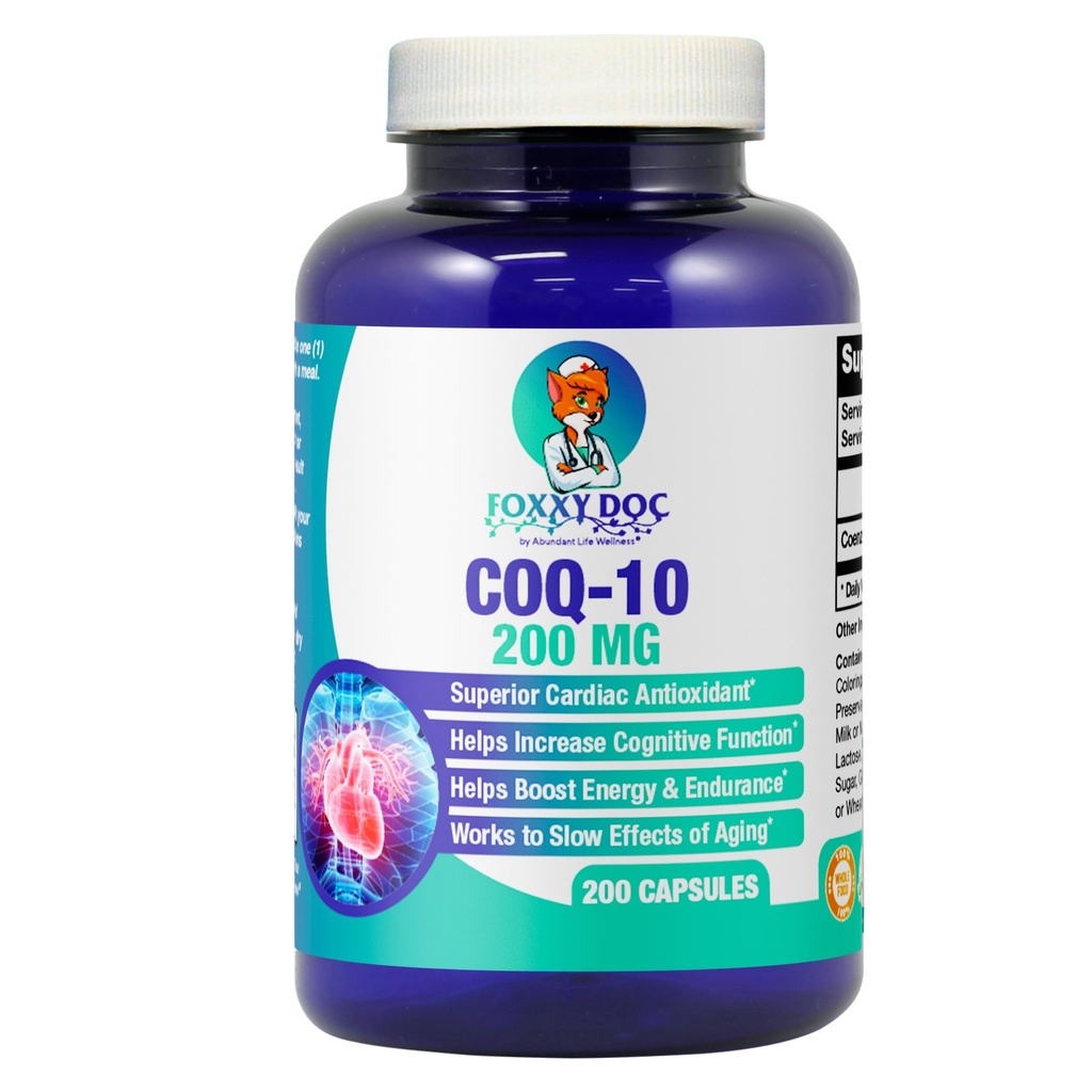 CoQ10 - 共酶 Q10-200 mg - 高吸收 - 400 mg每2个瓶盖 - 非GMO - 格鲁滕自由 - 200 Veg. Caps - 心脏和细胞支持 - Foxxy Doc在美国制造