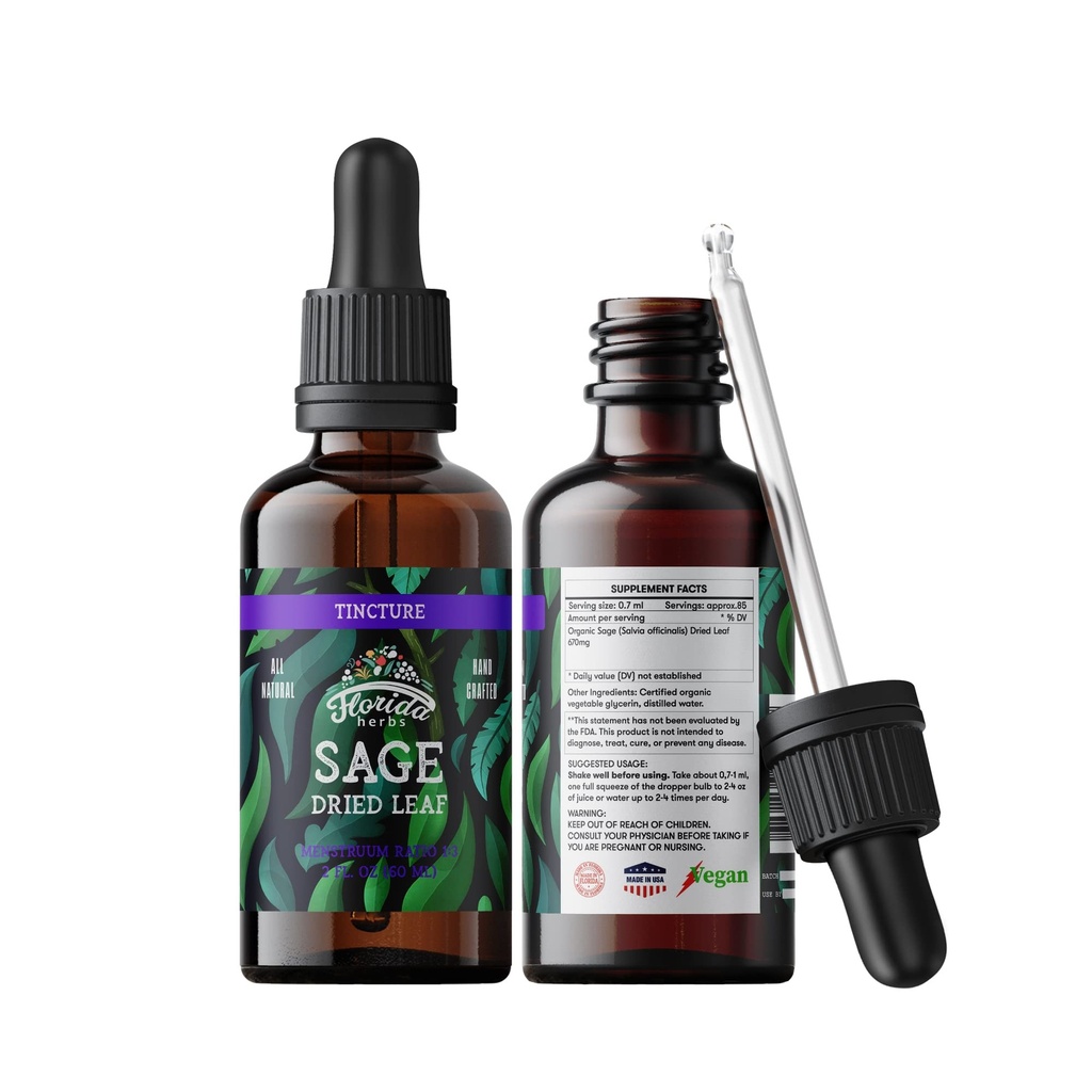 Sage extract – Natural Dried Sage Supplement – Sage Herb (Salvia officinalis) – 有机Sage Herbal – None-GMO - 美国制造 – 2 oz