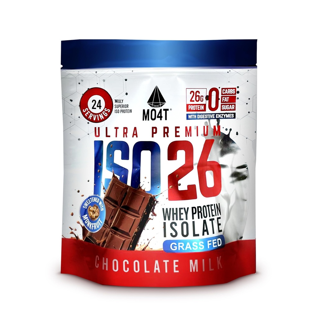 ISO26 Grass Fed Whey 蛋白质无人工甜剂隔离. 自然而然地甜化了和尚水果,1.6英镑,24个服务品,巧克力牛奶.