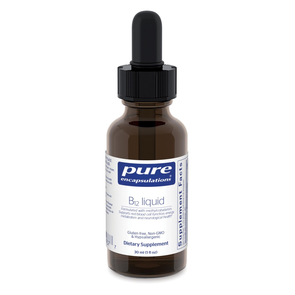 纯封装 纯封装 B12 液体 | 1000 mcg 维生素 B12 (Methylcobalamin) 支持神经,免疫健康,能源和认知功能的补充* | 1 f. oz.