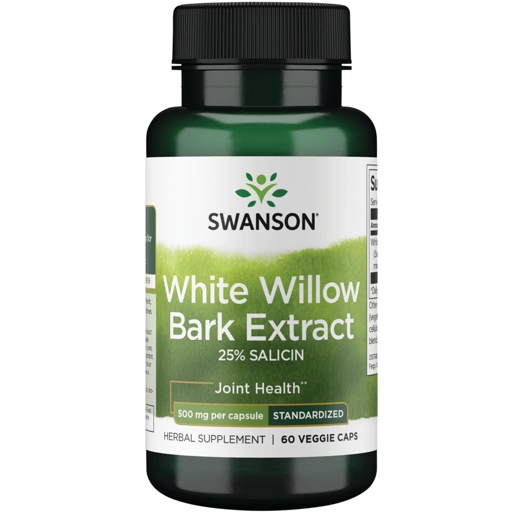 Swanson 最大强力 白柳巴克 提取- 推进联合支持和肌肉救济- 标准到25% Salicin- Natural Supplement with no Stomach Iritation(60 Veggie Caps,500 mg each)