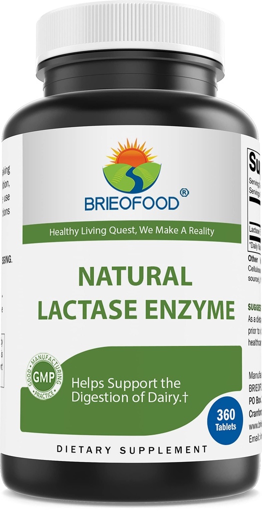 Brieofood Lactase Enzyme Pills - 3000 FCC ALU - 360片 - 360 services - 非GMO, Gluten Free (英语).