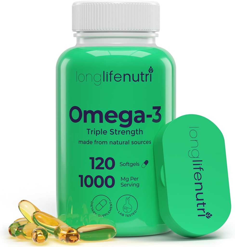 Omega 3 Fish Oil 1000mg - 有高EPA & DHA,120 Softgels,脂肪酸对认知函数的补充,来自Salmon,4-Month Supply, GMP认证,美国制造