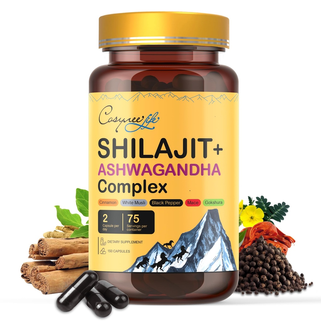 喜马拉雅省Shilajit-与Ashwagandha、Mace、Gokshura、Cinnamon & Piperine & 能源、生命力和85+的复合体 追踪矿物、男子Shilajit、妇女Shilajit、普通剂量 -- -- 150卡普勒