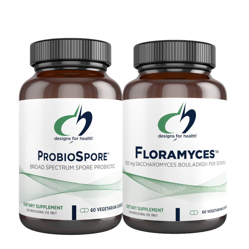 designs for health Saccharomyces Boulardii (60 Capsules) + ProbioSpore Spore Based Probiotic (60 Capsules) - 2 Gut Health Supplements - Shelf-Stable, Acid Resistant Digestive Probiotics