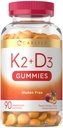 Carlyle Vitamin D3 K2 Gummys | 90 5000 IU of D3 + 100 mcg MK7 | Vegetarian, Non-GMO, 和 Gluten 免费维生素补充品