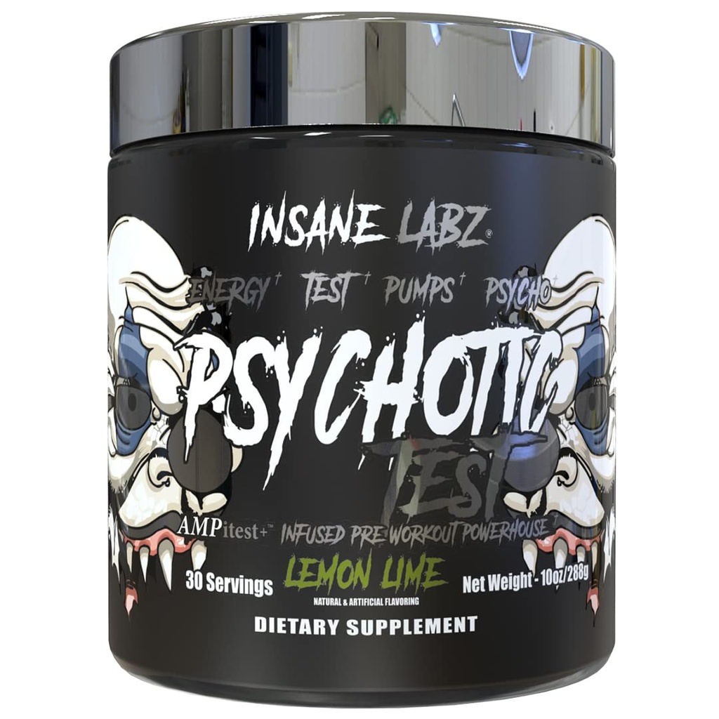 Insane Labz 精神测试、高刺激睾丸酮能量和泵推进前工作粉,配有 DMAE 比塔特立特、 D Aspartic Acid、 Creatine HCL 和 Glycerol Monostearate、 30种服务、柠檬液