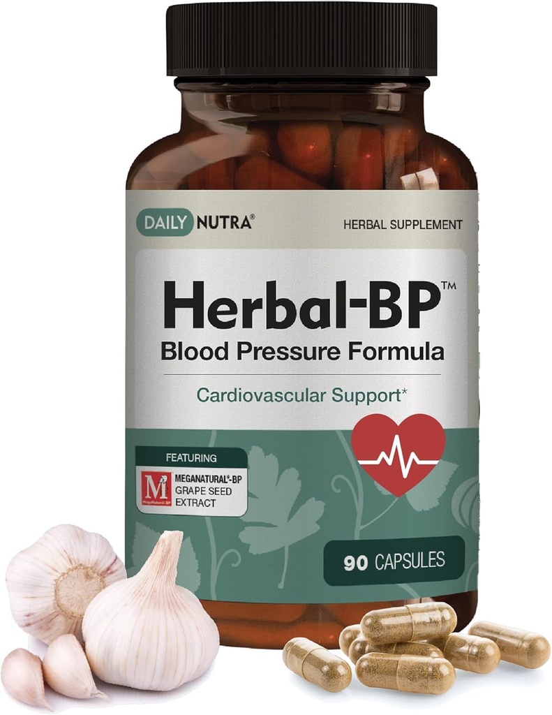 草药-BP 天然血压补充剂 - 支持循环卫生 − 利用葡萄种子提取、蒜皮、霍桑、橄榄叶和Ashwagandha长期支持(3-Pack)