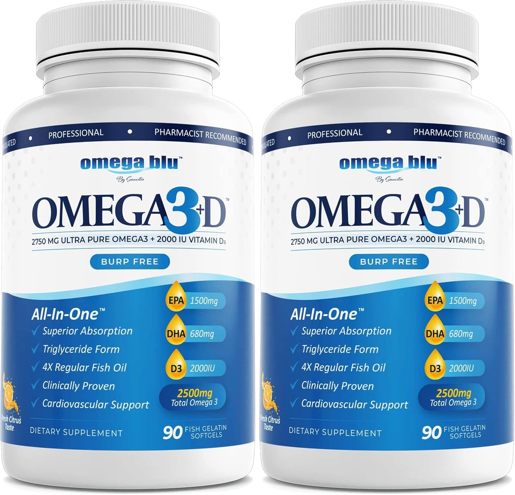 三强药用级鱼油 2750mg - 维生素 D3 50mcg - 1500mg EPA - 680mg DHA - 心-胆固醇 - LDL - HDL - 没有Burps或 Heartburn - 高浓度 - 90种服务