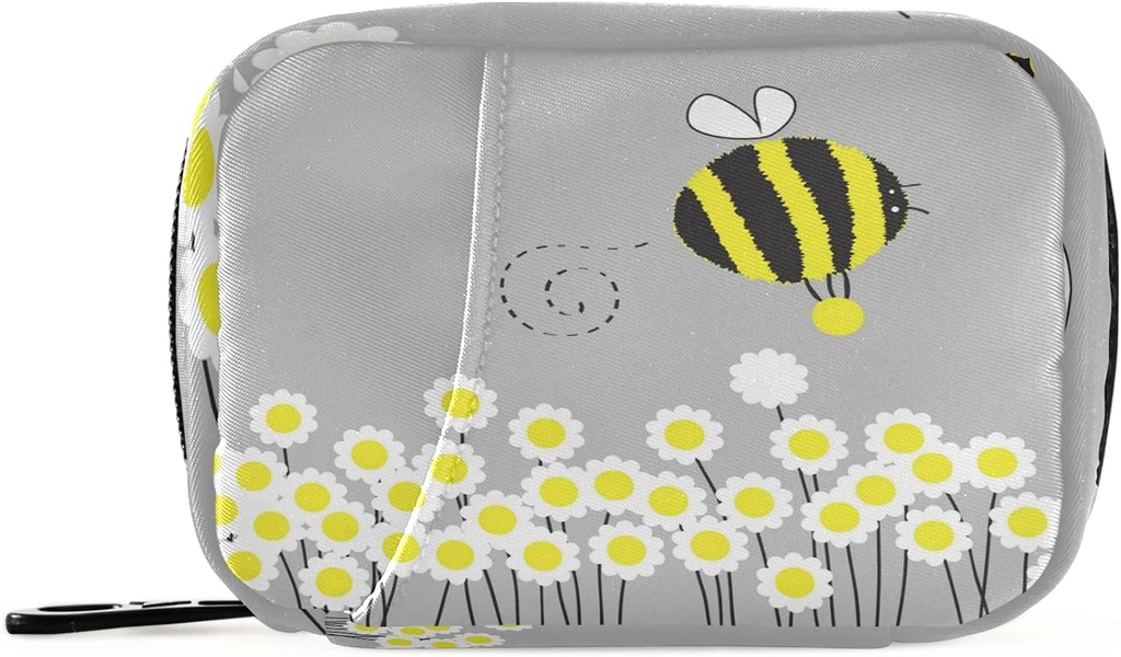 Cartoon Daisy Bee Pill Box 7 Day Pill案 旅行 Pill 组织者包,配有Zipper Portable Weekly Case Contract Size for Vitamin Supplement Holder 存档副本