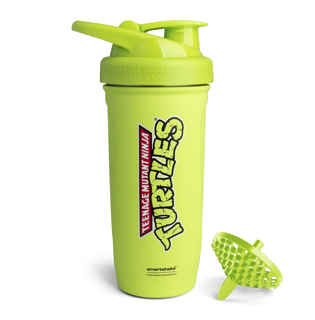 Smartshake TMNT Reforce Stainless Steel 蛋白质摇摆瓶 - 非隔热的Unisex Gym瓶 - 金属摇摆瓶 - 900毫升 - 30 oz - 防滑螺丝上 Lid - BPA Free - (亮绿色)